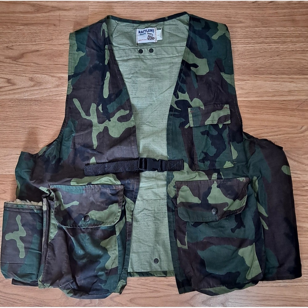 Vtg Rattlers Men's Duck Camo Hunting  Vest XLarge USA MADE Shearling Pocket